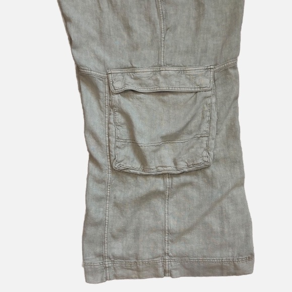 Anthropologie Pilcro Beach Cargo Linen Blend Wide Leg Pants Moss Green 24W Plus - Picture 10 of 15